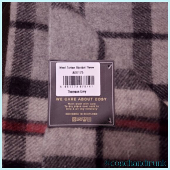 SCOTTISH WOOL IMPORT THROW BLANKET Fringe Tomson Plaid Grey Ivory Black Red NWT - Picture 4 of 13